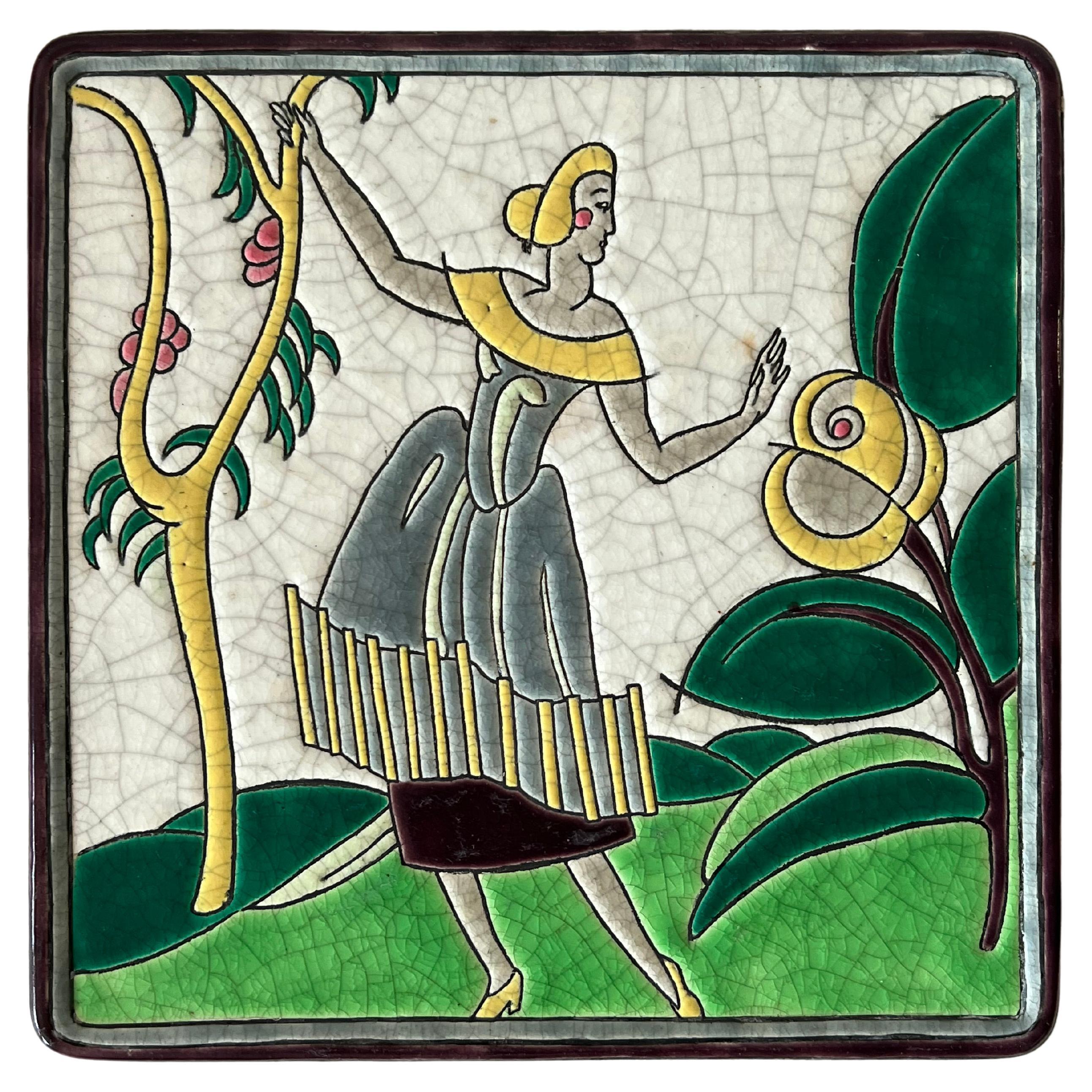 Ceramic Charger or Wall Plaque By Primavera Longwy France 1920's For Sale