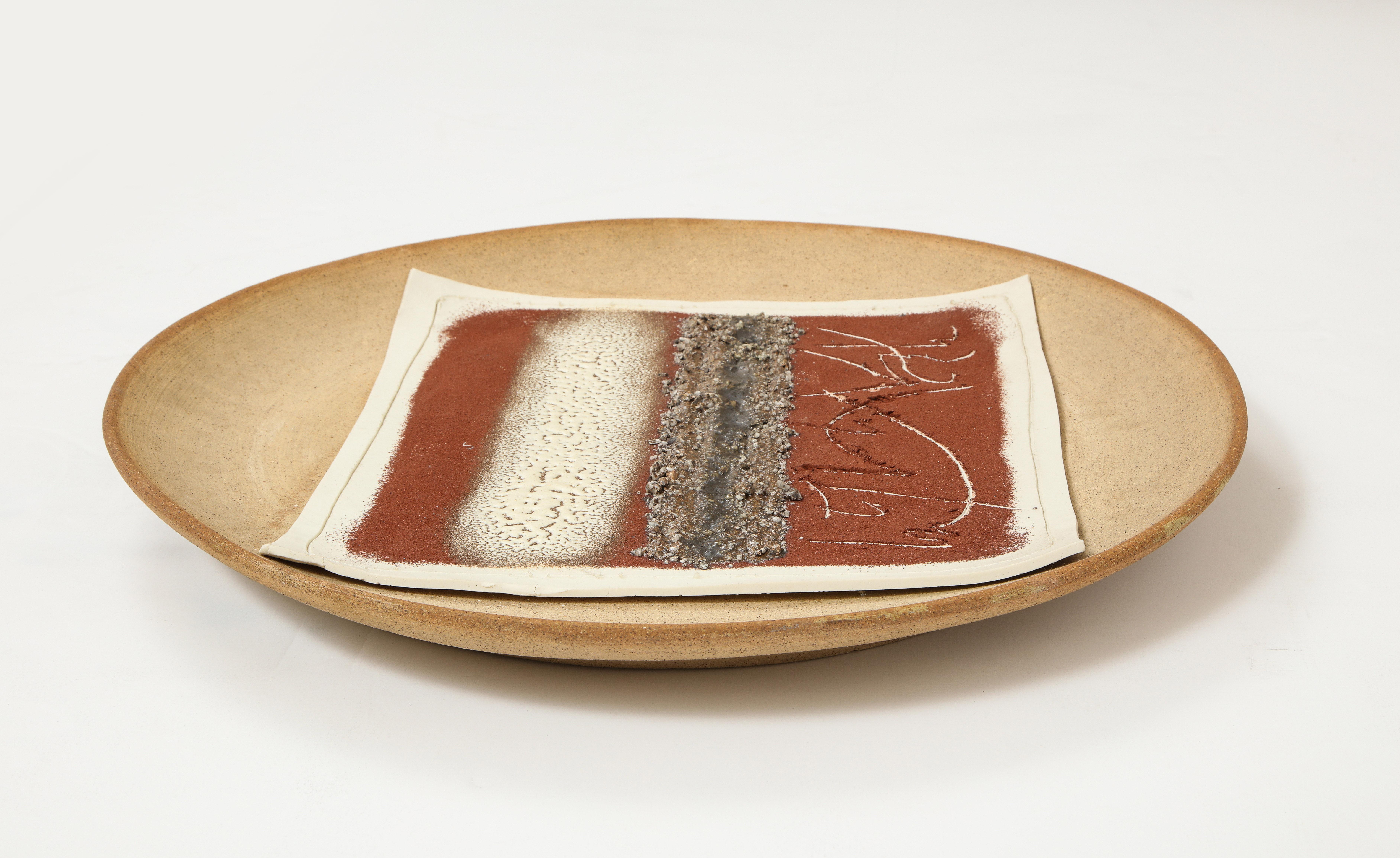 Abstract multi-color ceramic charger, Signed Bruno Gambone 2