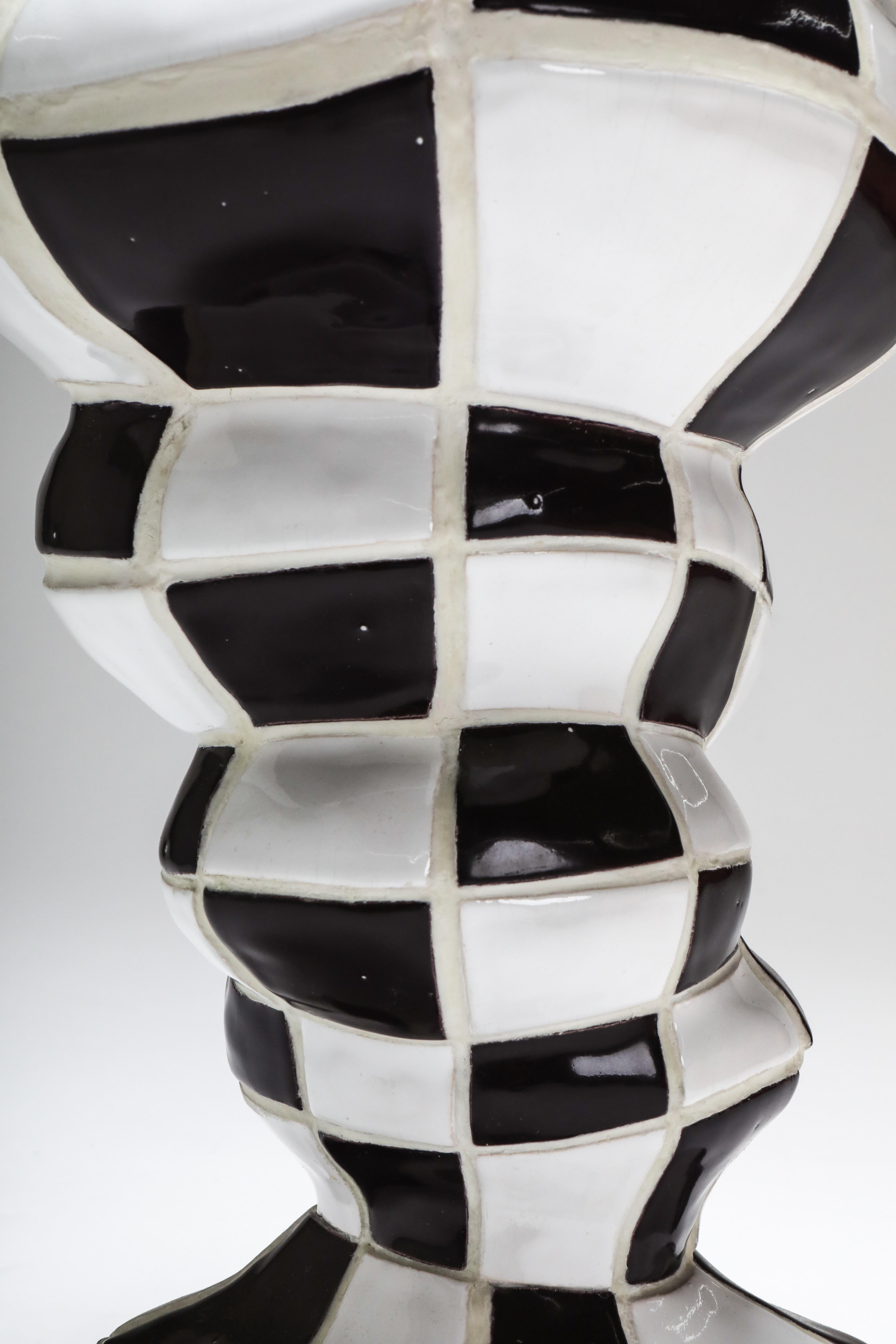 Contemporary Ceramic Checkered Vase 'Pothole Portal Vex' by Touche-Touche For Sale