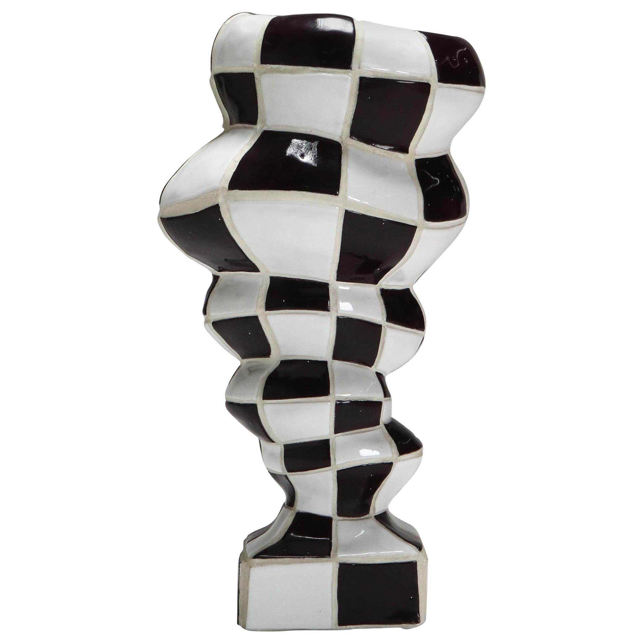 Ceramic Checkered Vase 'Pothole Portal Vex' by Touche-Touche For Sale