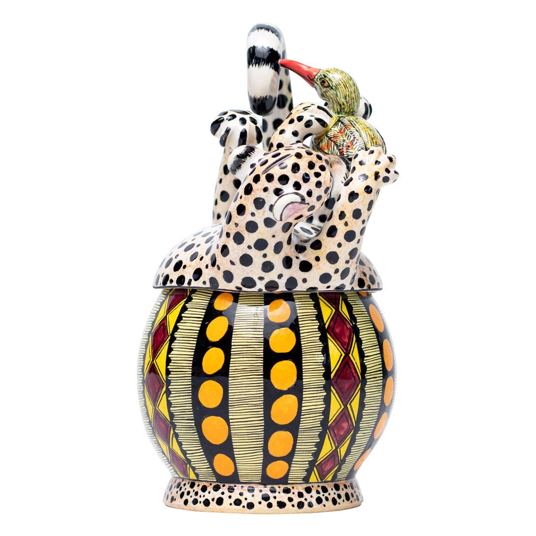 Ceramic Cheetah And Bird Jewelry Box  , hand made in South Africa For Sale 3