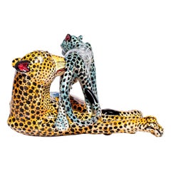 Ceramic  Cheetah And Cub Sculpture , hand made in South Africa
