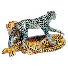 Ceramic  Cheetah And Cub Sculpture , hand made in South Africa