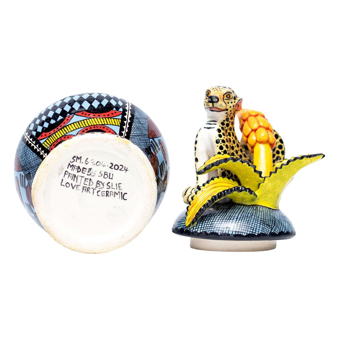 South African Ceramic Cheetah Jewelry Box  , hand made in South Africa