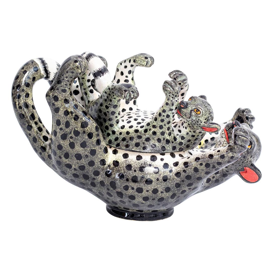 South African Ceramic  Cheetah Jewelry  Box  , hand made in South Africa For Sale