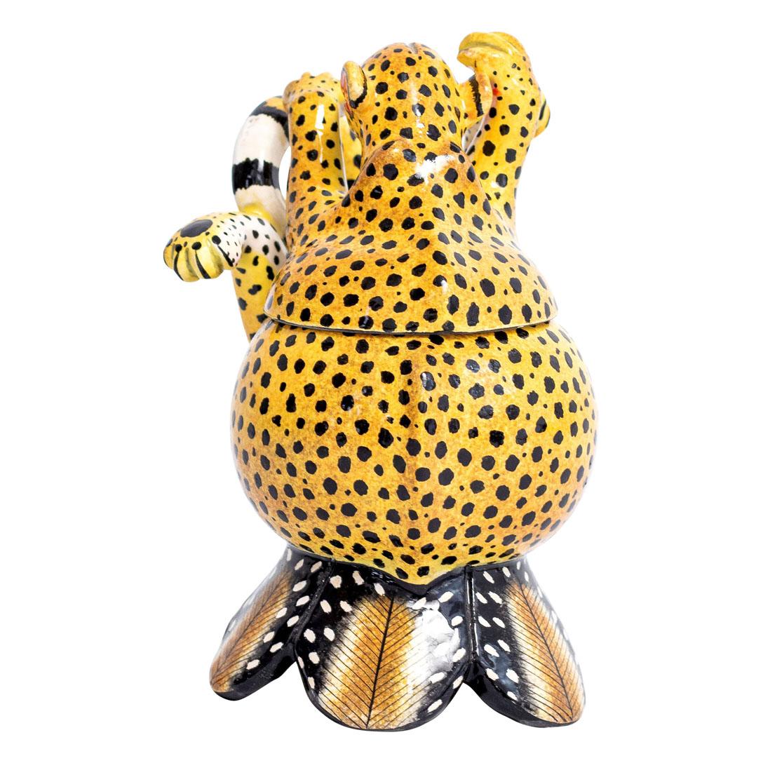 Fired Ceramic  Cheetah Jewelry  Box  , hand made in South Africa For Sale