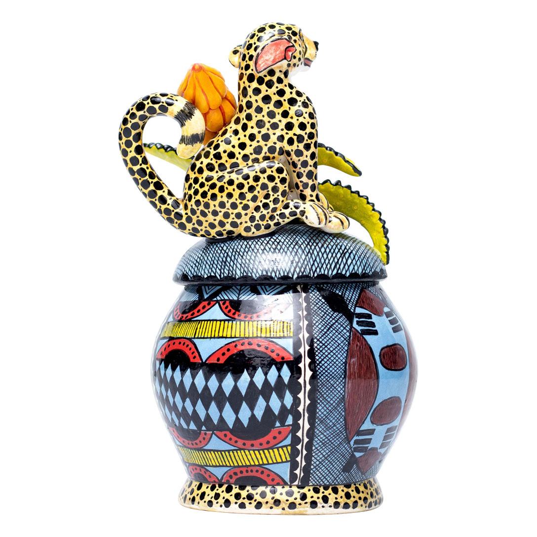 Hand-Painted Ceramic Cheetah Jewelry Box  , hand made in South Africa