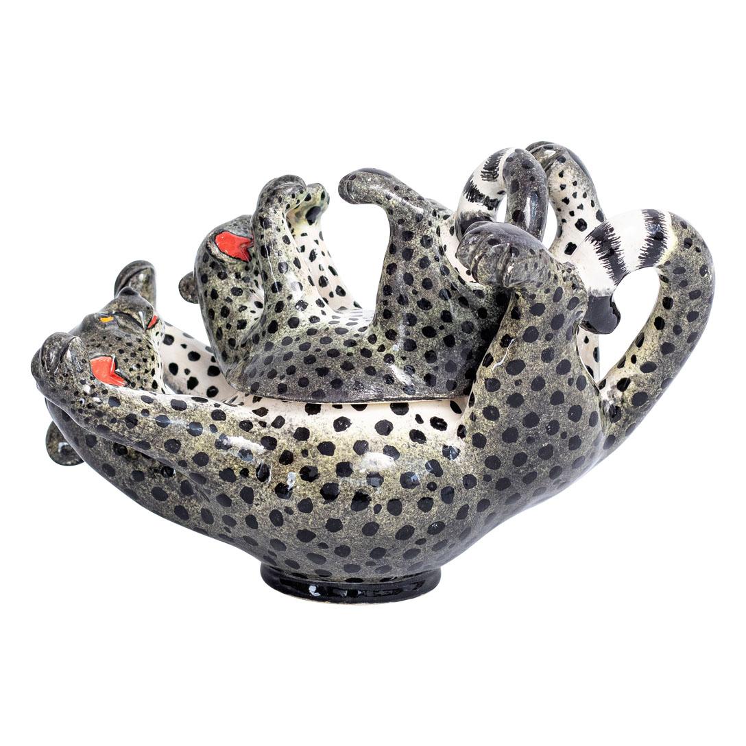 Ceramic  Cheetah Jewelry  Box  , hand made in South Africa In Excellent Condition For Sale In North Miami, FL