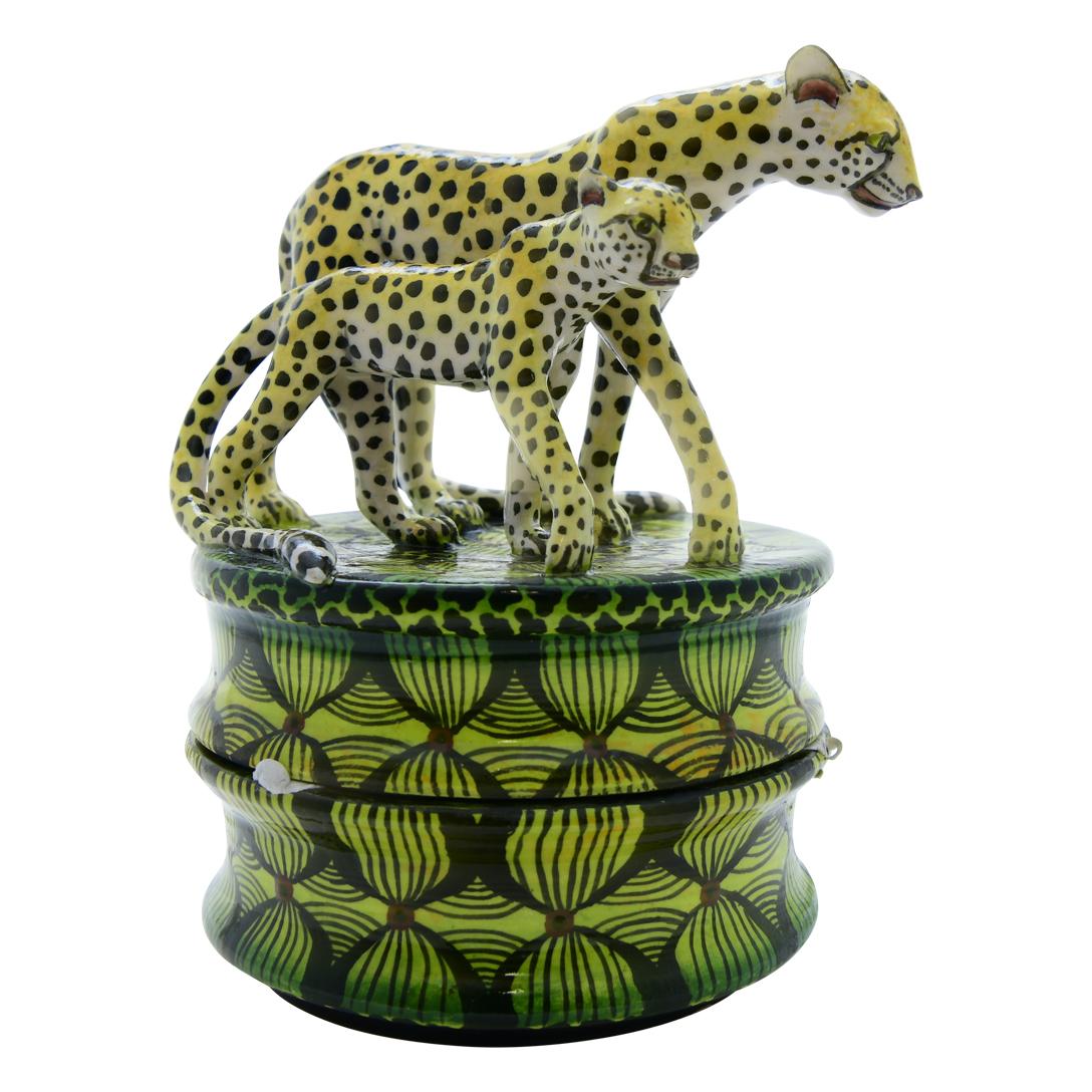 Ceramic  Cheetah  Jewelry Box  , hand made in South Africa In Excellent Condition In North Miami, FL