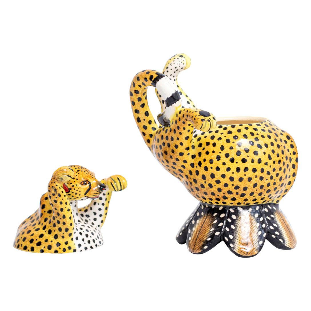 Contemporary Ceramic  Cheetah Jewelry  Box  , hand made in South Africa For Sale