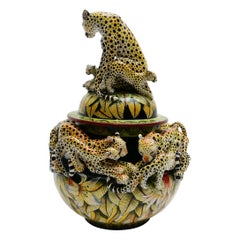 Soupière Guépard en céramique, fabriquée à la main en Afrique du Sud