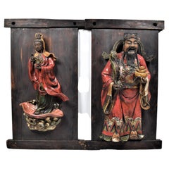 Ceramic Chinese Emperor and Empress Wall Figurines, Late Qing Period