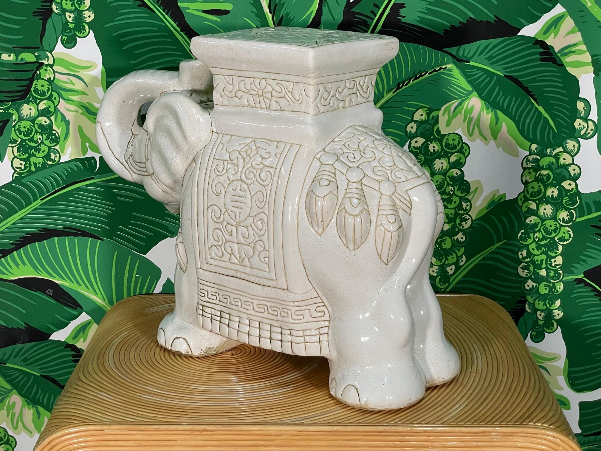 20th Century Ceramic Chinoiserie Elephant Garden Stool With Trunk Up For Sale