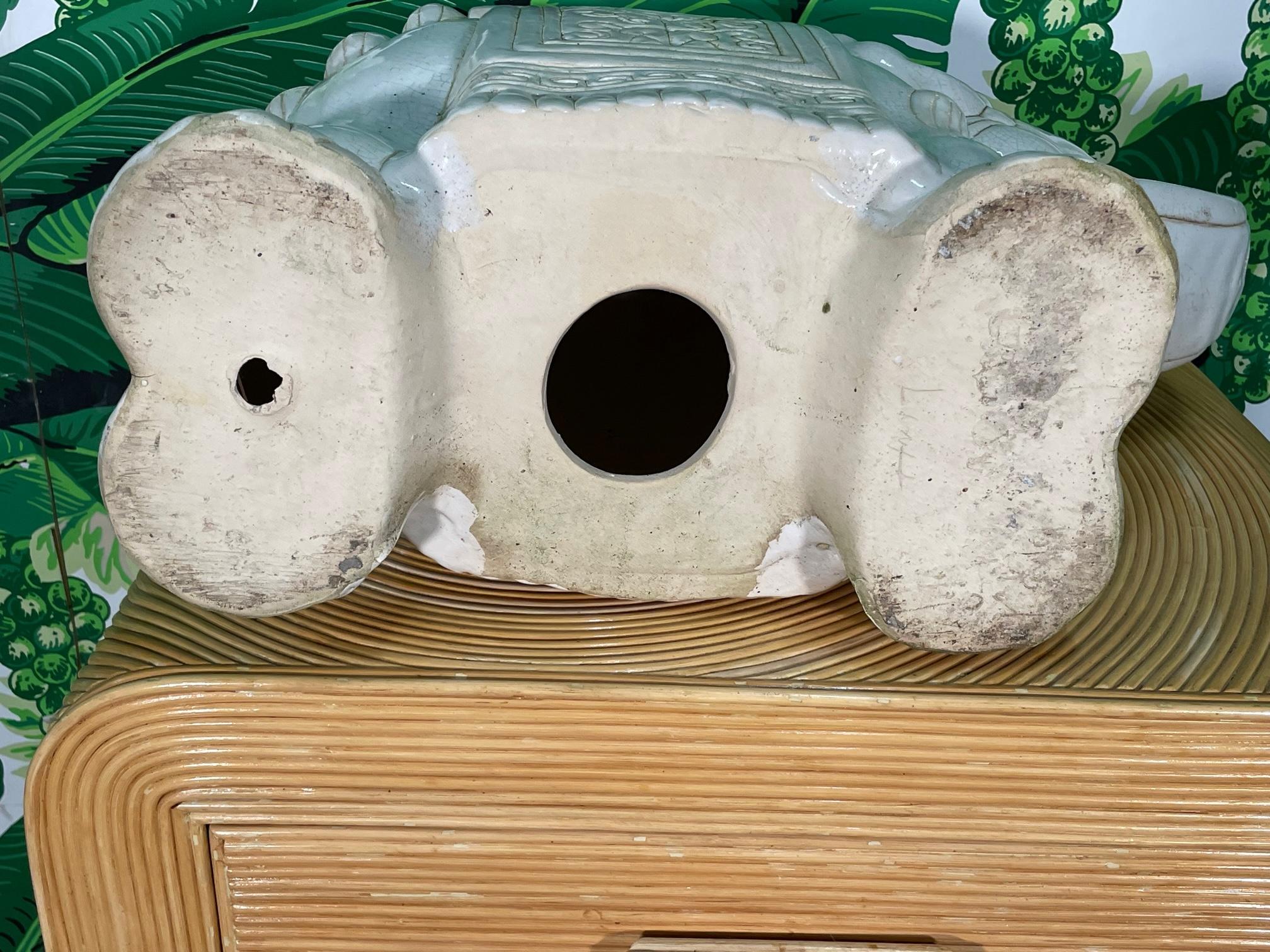 Ceramic Chinoiserie Elephant Garden Stool With Trunk Up For Sale 3