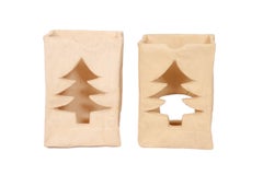 Ceramic Christmas Paper Bag Candle Holders - a Pair
