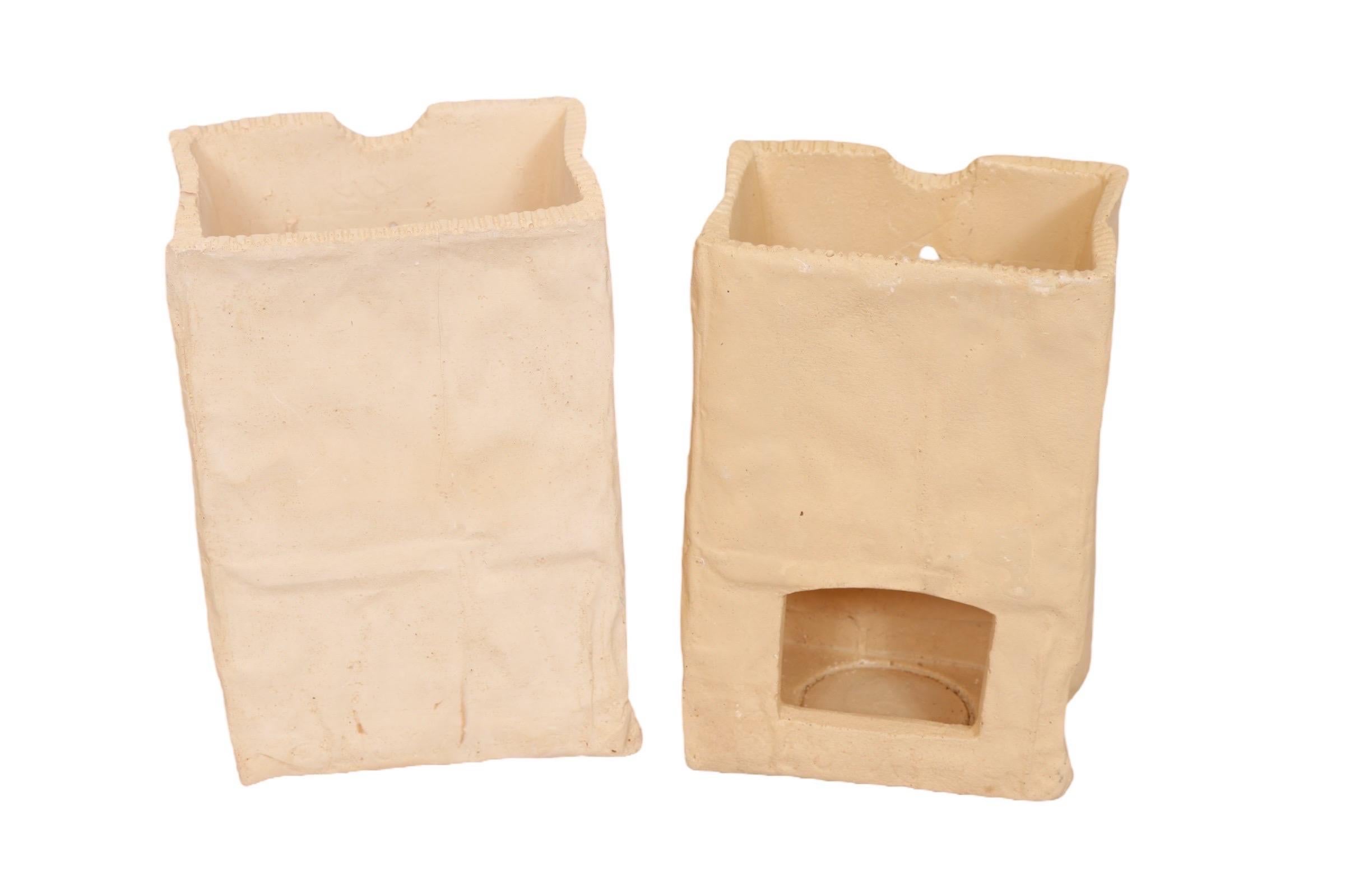 Ceramic Christmas Paper Bag Candle Holders - a Pair For Sale 3