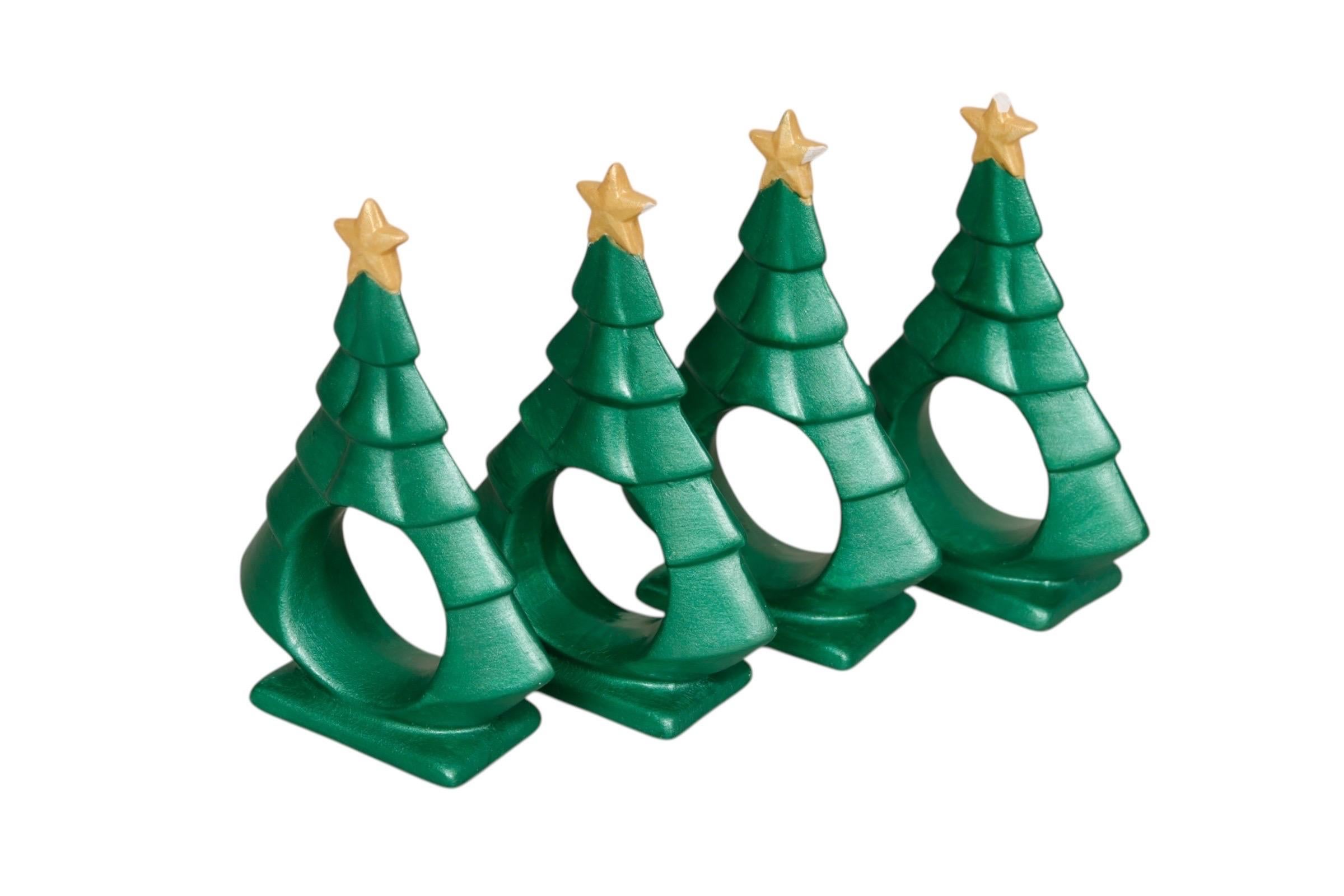 XXIe siècle et contemporain Ronds de serviette en céramique en forme d'arbre de Noël - Lot de 4 en vente