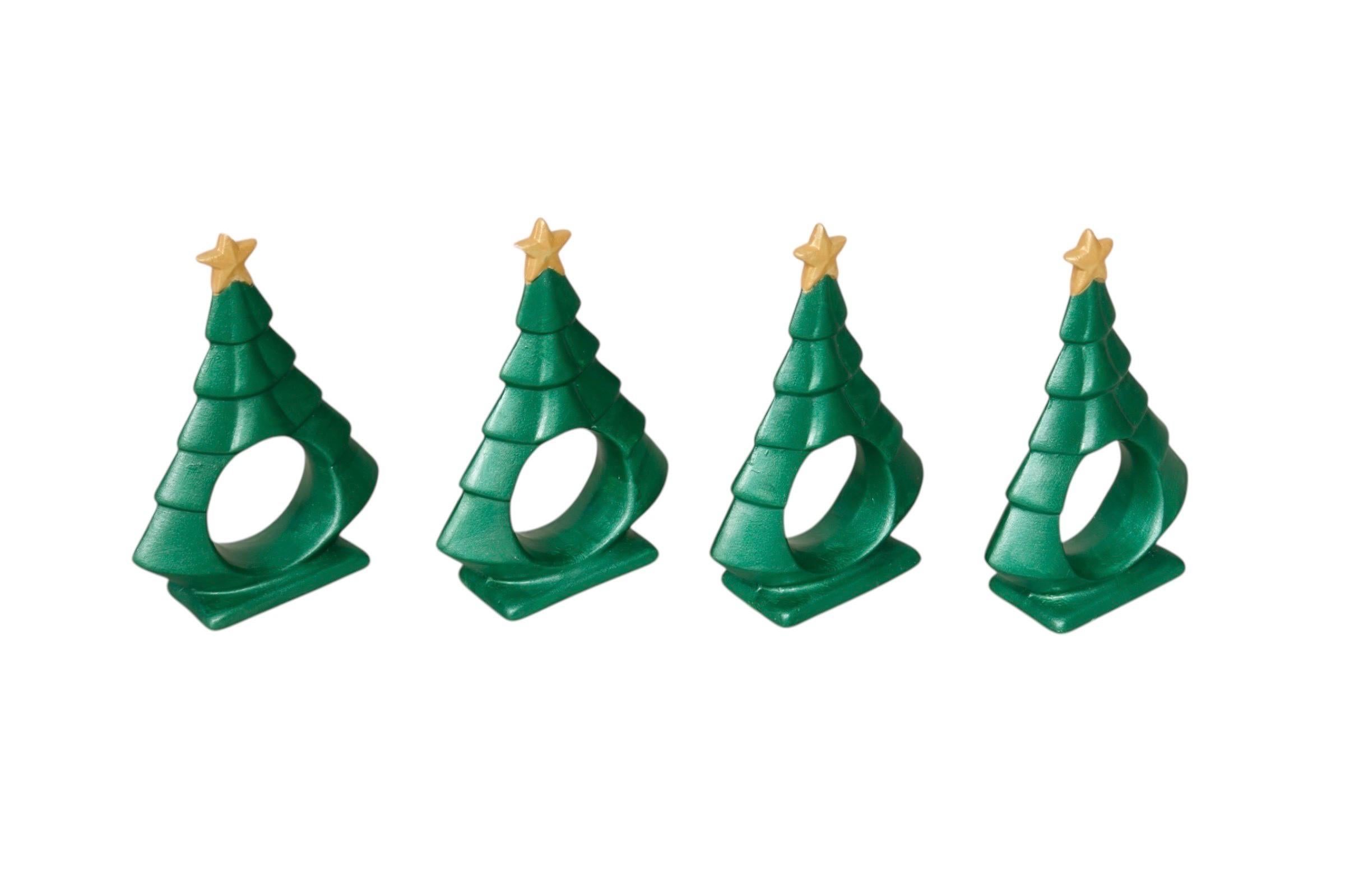 Céramique Ronds de serviette en céramique en forme d'arbre de Noël - Lot de 4 en vente
