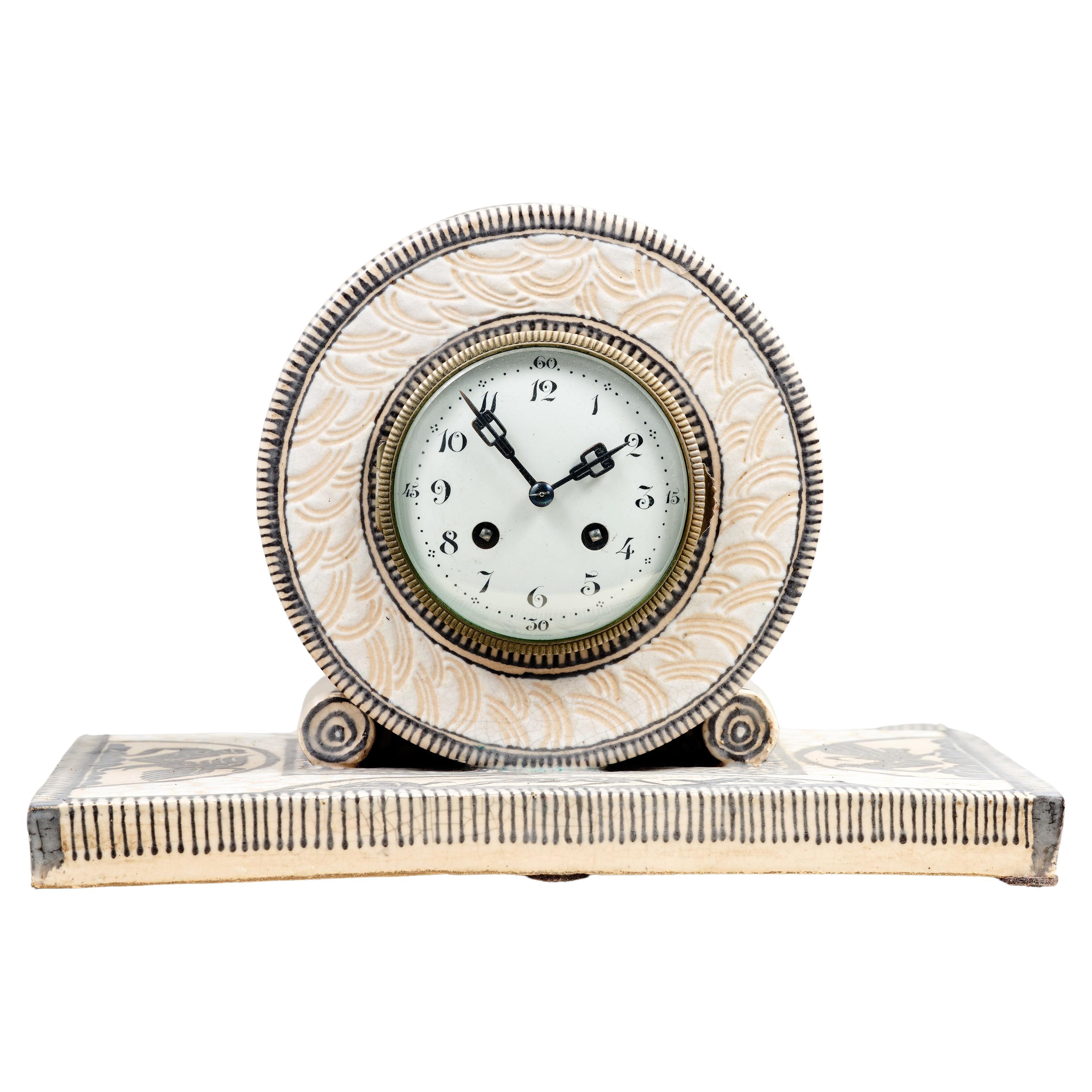 Ceramic clock with enamel by Jean Mayodon For Sale