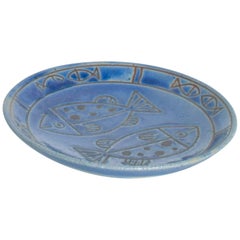Retro Ceramic Cobalt Blue Etched Christian Fish Plate Pisces Decorative Display Dish