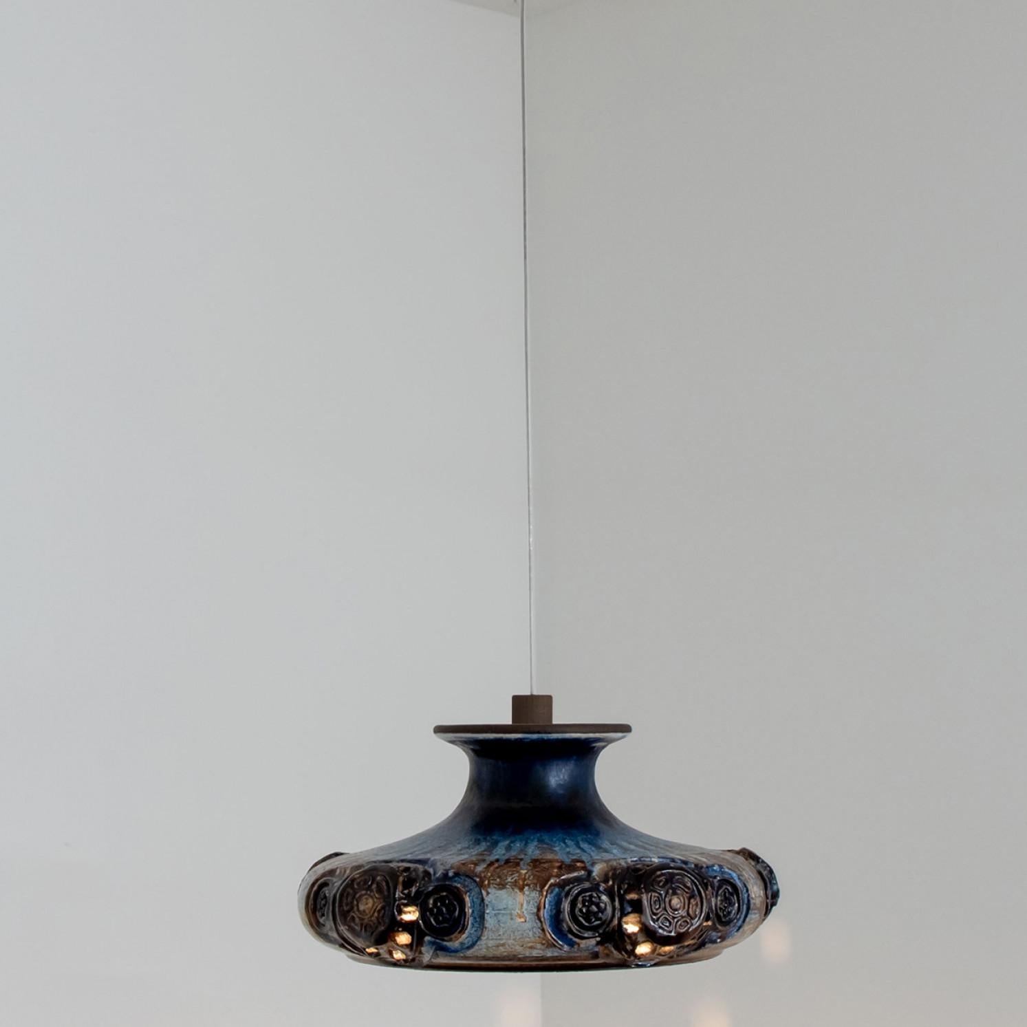Ceramic Cobalt Ceramic Pendant Light, Denmark, 1970 For Sale 3