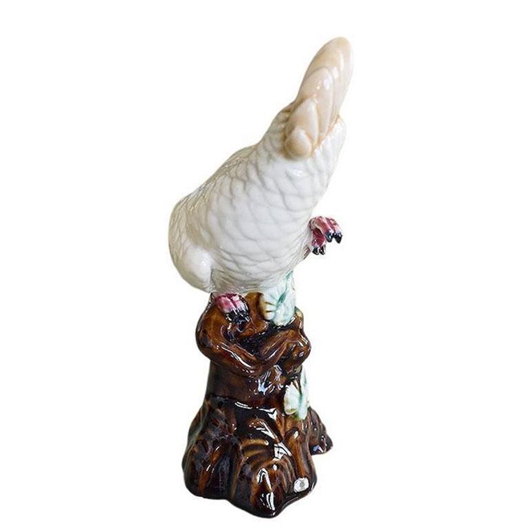 American Ceramic Cockatoo Bird Figurine in Cream with Pink and Yellow