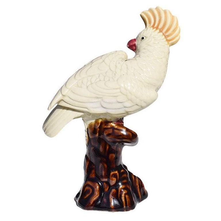 Ceramic Cockatoo Bird Figurine in Cream with Pink and Yellow In Good Condition In Oklahoma City, OK