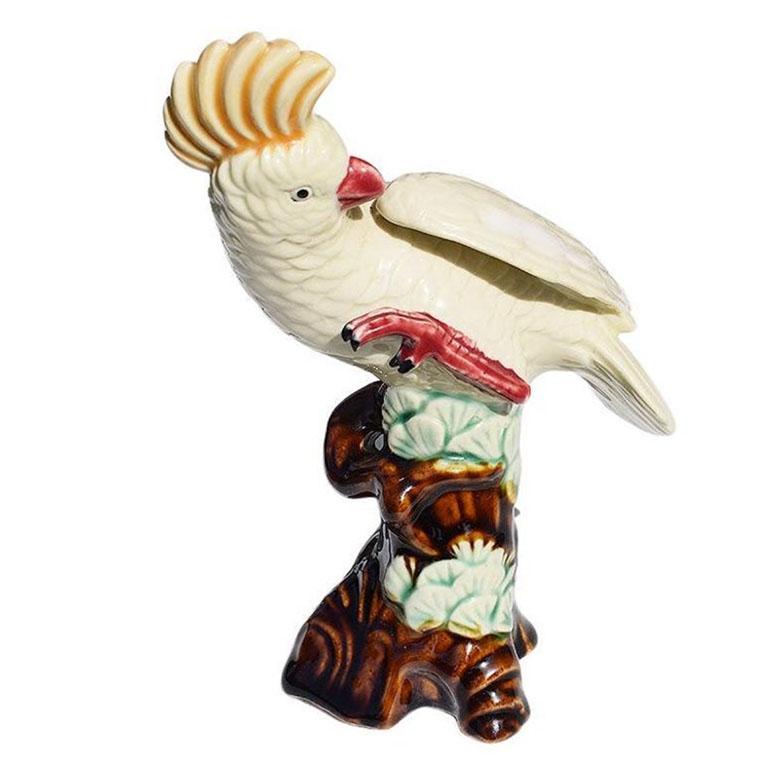 20th Century Ceramic Cockatoo Bird Figurine in Cream with Pink and Yellow