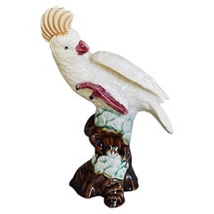 Ceramic Cockatoo Bird Figurine in Cream with Pink and Yellow