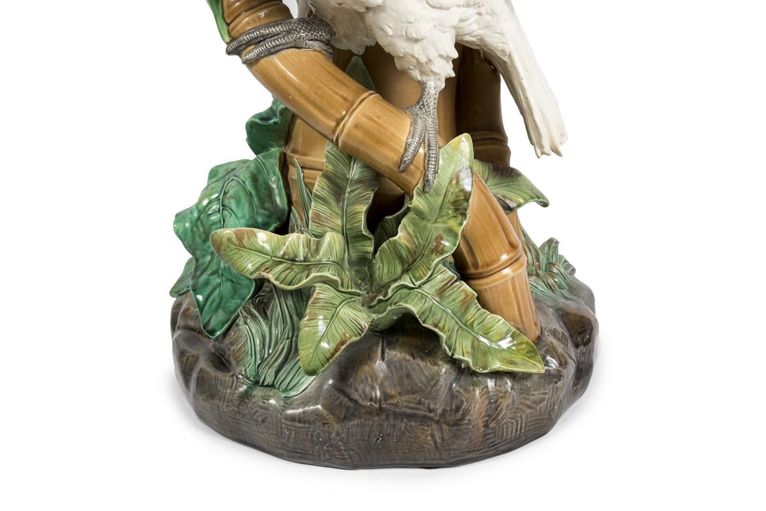 English Ceramic Cockatoo, Brownfield and Sons, circa 1880 For Sale