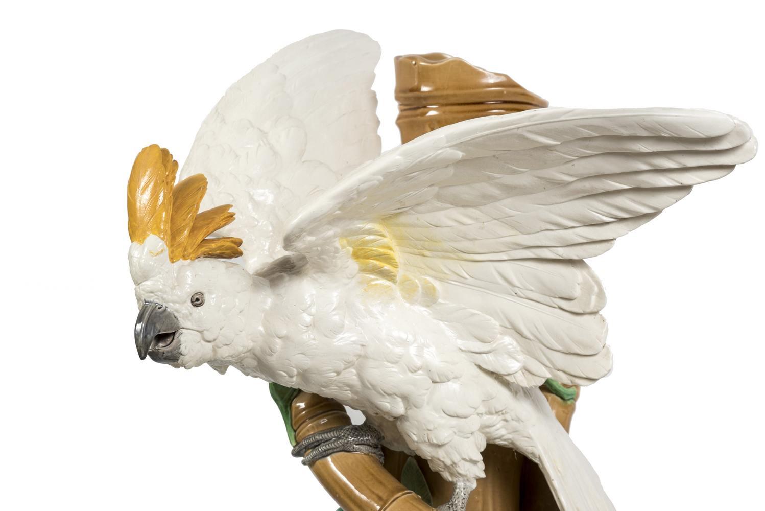 Glazed Ceramic Cockatoo, Brownfield and Sons, circa 1880 For Sale