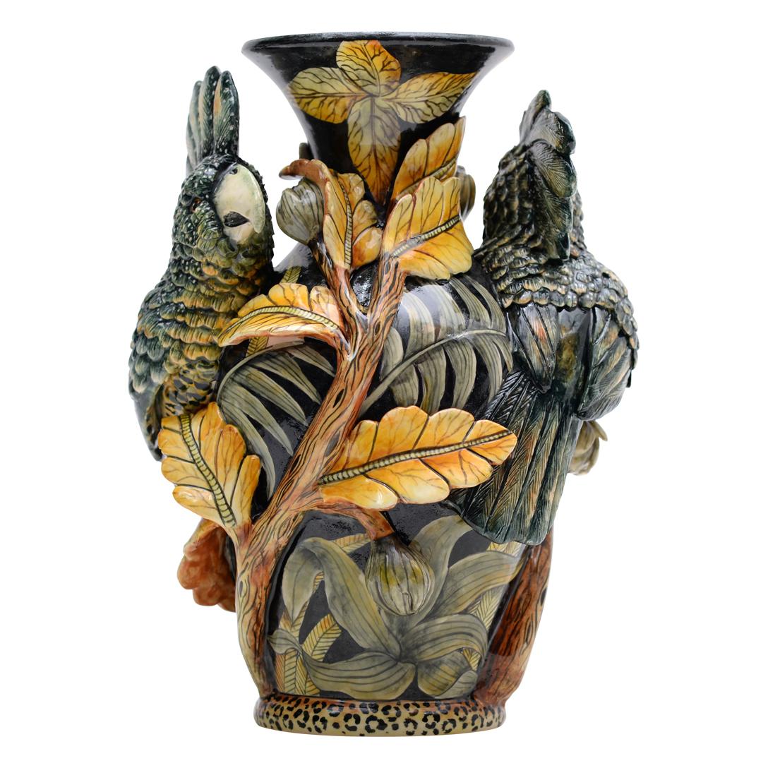 South African Ceramic  Cockatoo Vase , hand made in South Africa