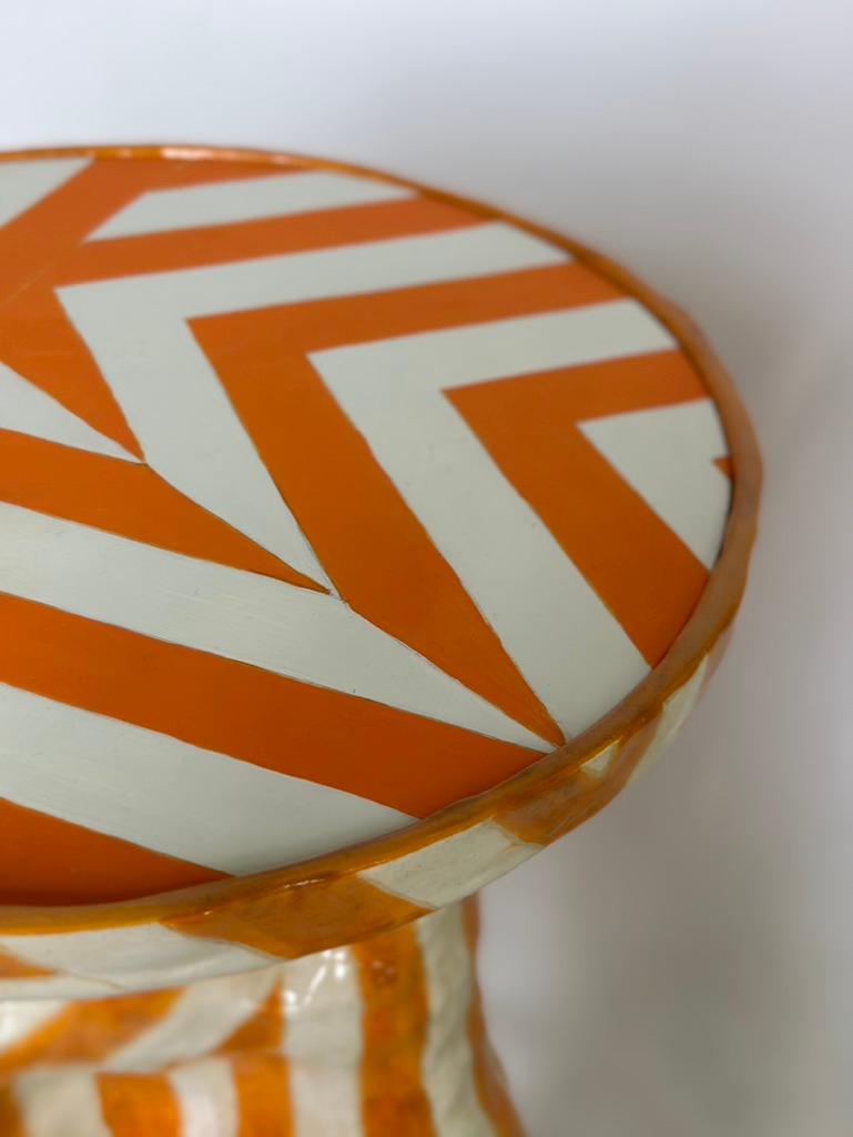 ceramic cocktail table in geometric orange stripe  In New Condition For Sale In Charlottesville, VA