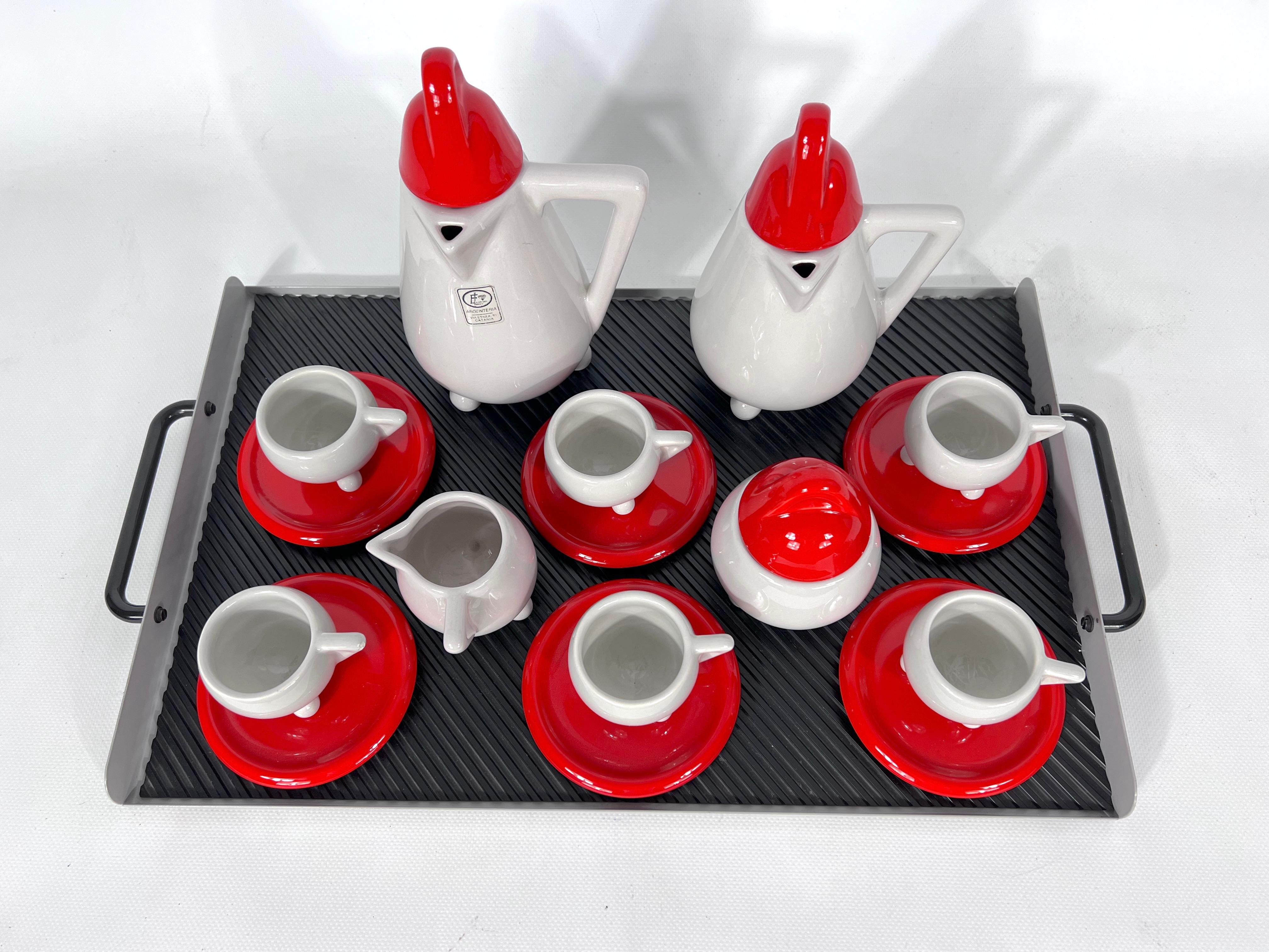 Mid-Century Modern Ceramic Coffee Set by Mas for Memphis Milano, 1980s, Set of 11 For Sale