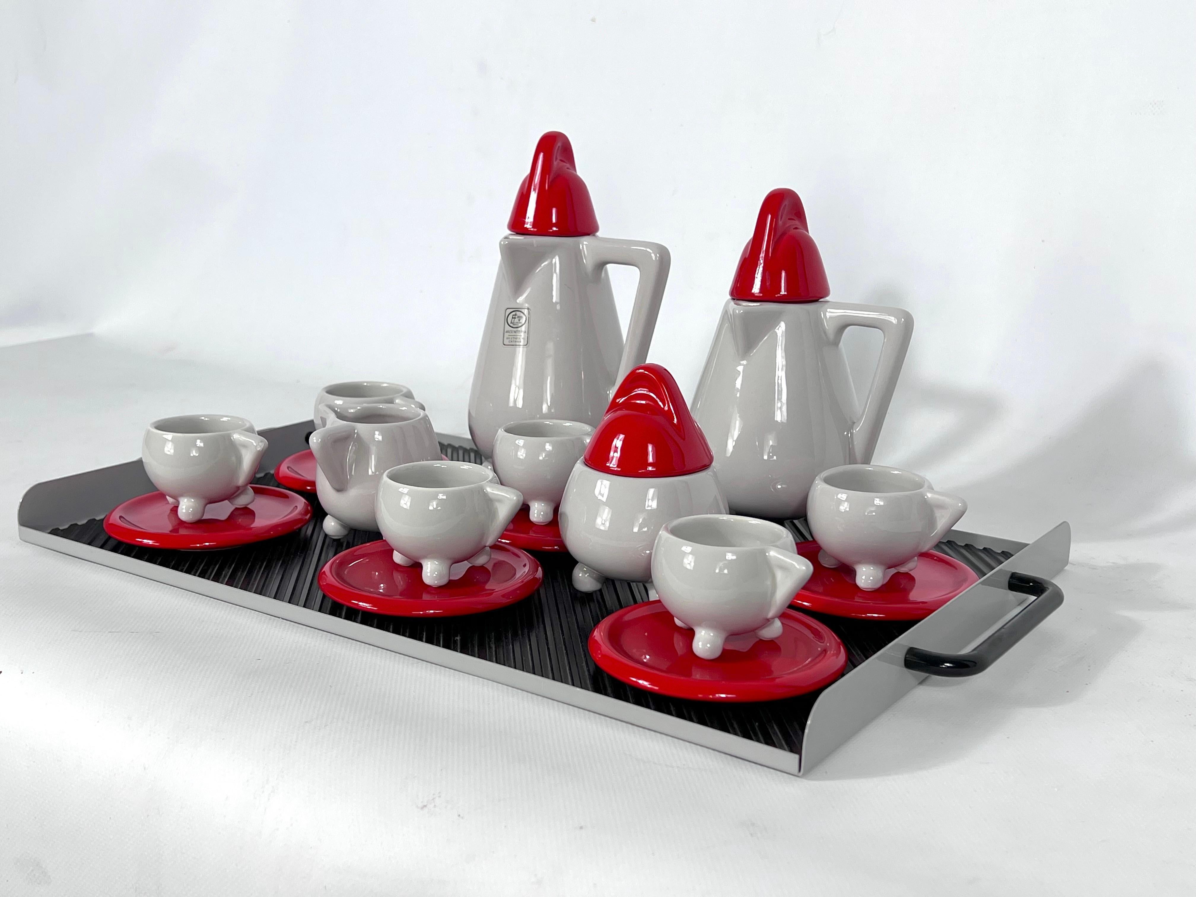 Italian Ceramic Coffee Set by Mas for Memphis Milano, 1980s, Set of 11 For Sale
