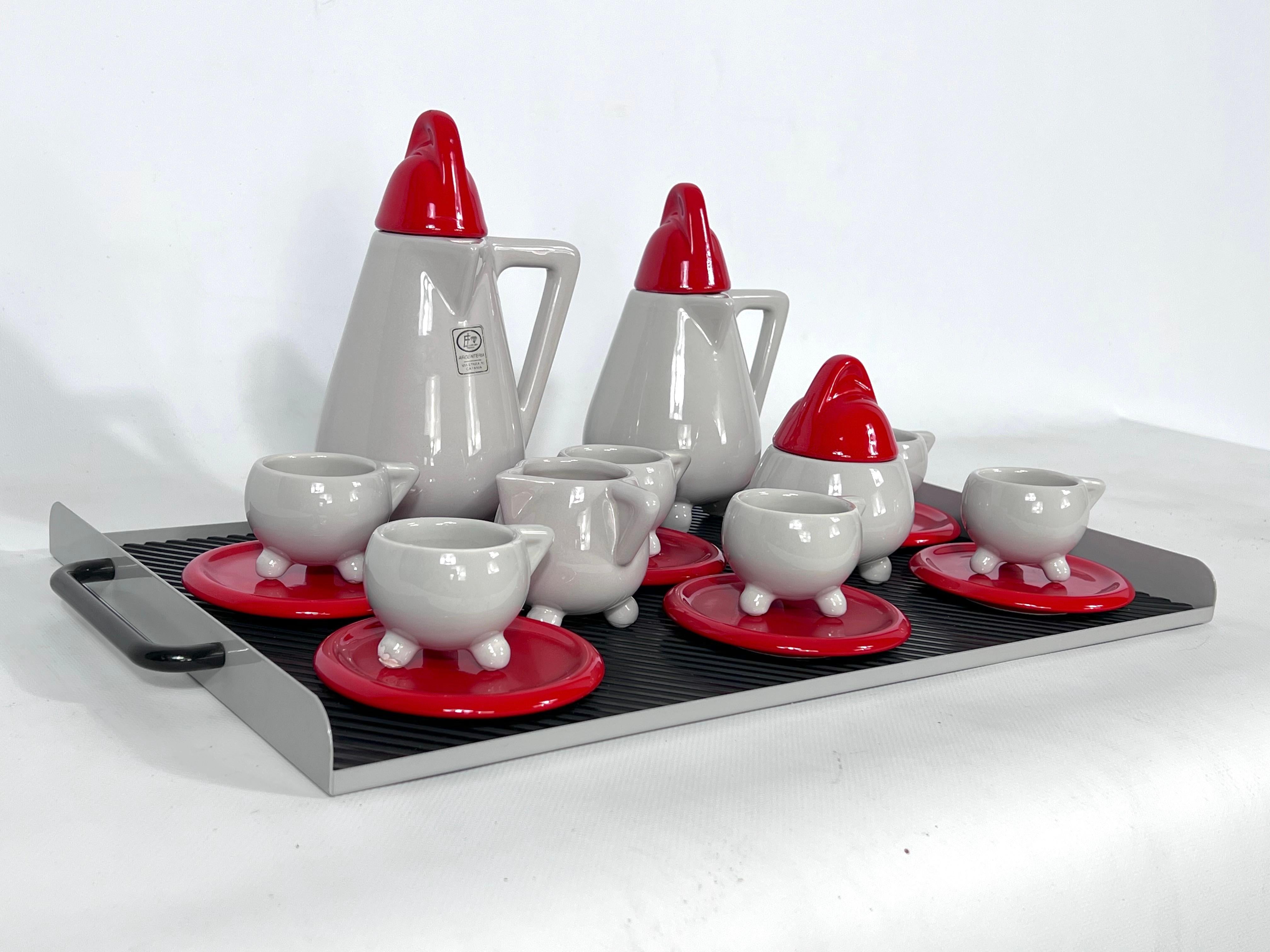 Ceramic Coffee Set by Mas for Memphis Milano, 1980s, Set of 11 In Good Condition For Sale In Catania, CT