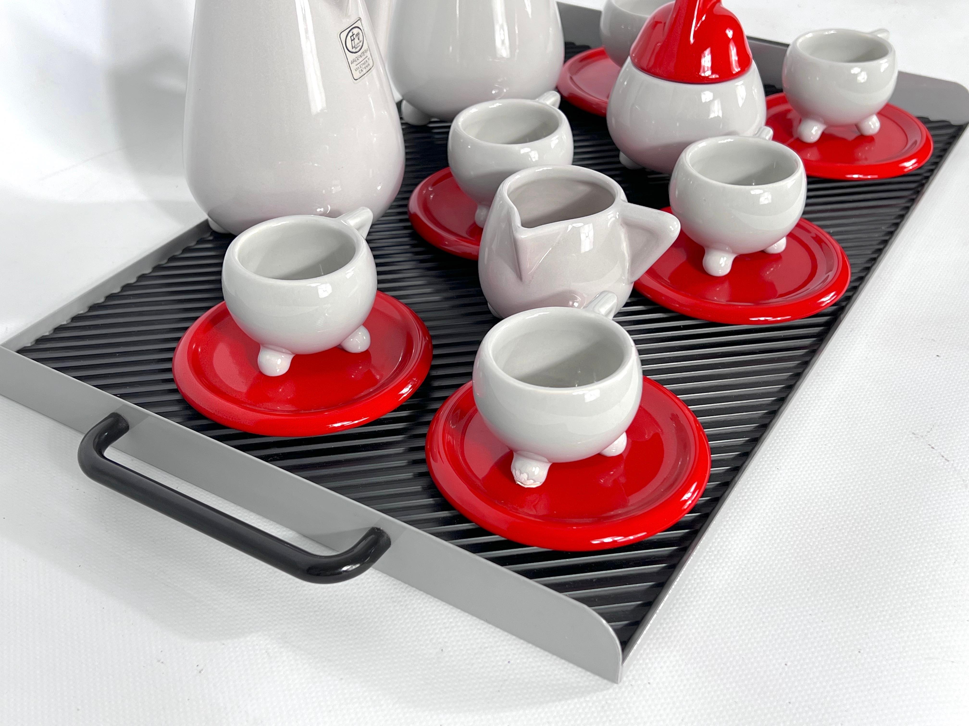 Late 20th Century Ceramic Coffee Set by Mas for Memphis Milano, 1980s, Set of 11 For Sale
