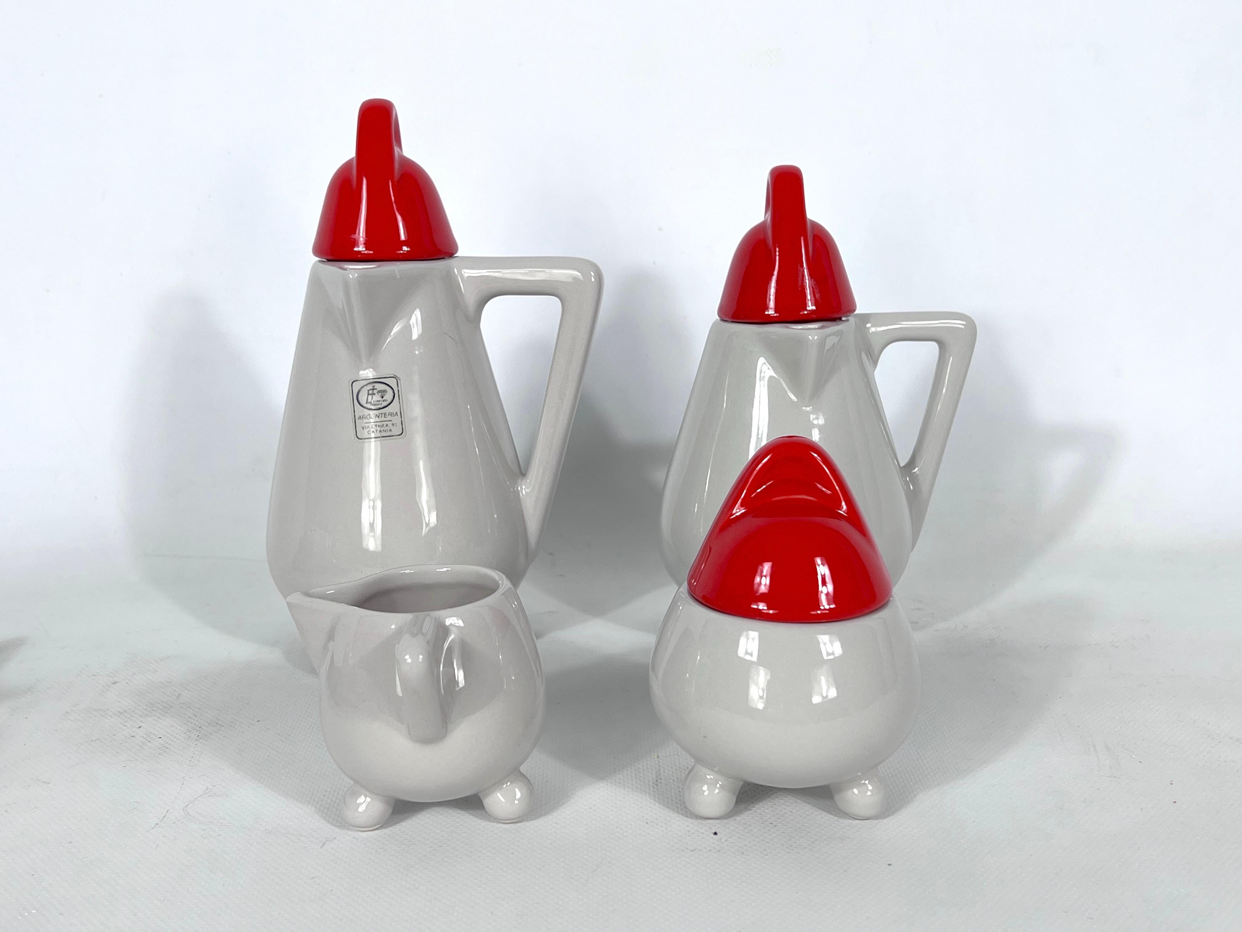 Metal Ceramic Coffee Set by Mas for Memphis Milano, 1980s, Set of 11 For Sale