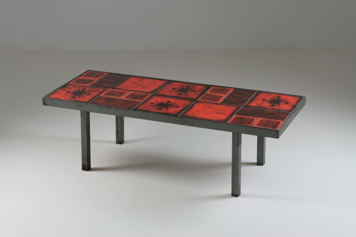 Ceramic Coffee Table and Metal Legs, France, 1950s For Sale 1