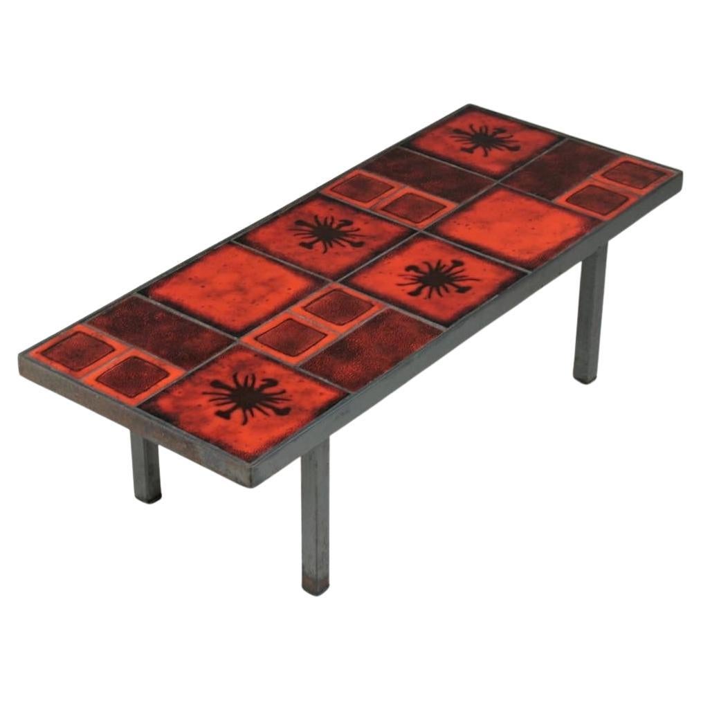 Ceramic Coffee Table and Metal Legs, France, 1950s For Sale