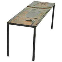 Ceramic Coffee Table by François Lanussé, Brown, Green, France 1950, Signed