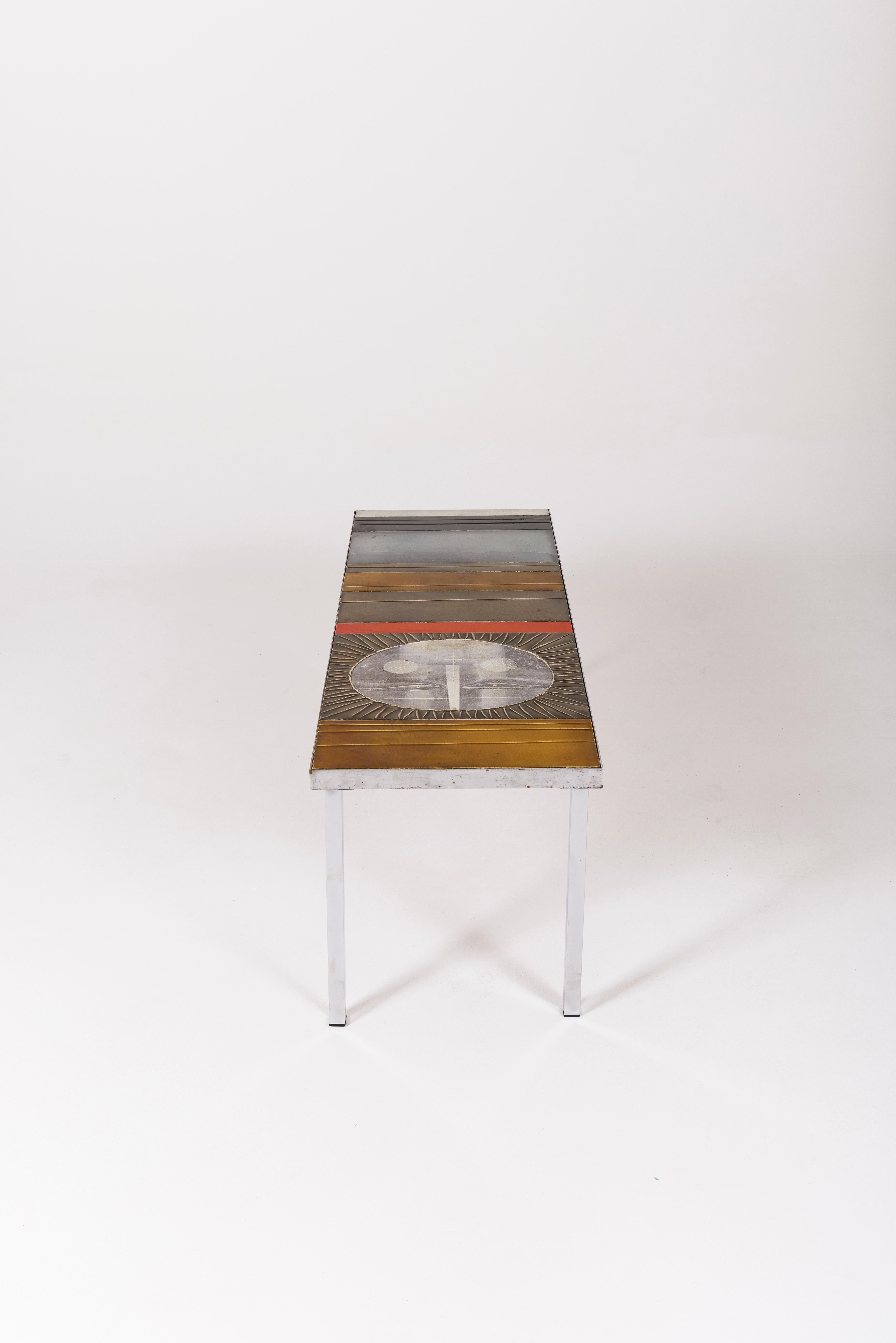 Metal Ceramic coffee table by Roger Capron