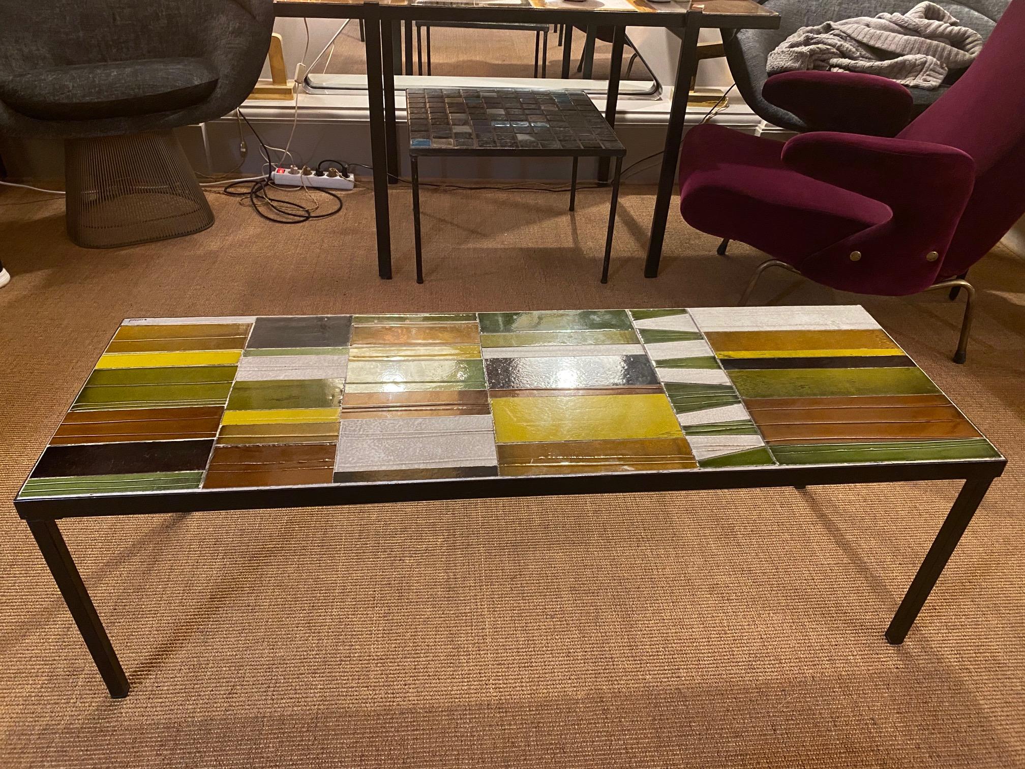 Metal Ceramic Coffee Table by Roger Capron, France, Vallauris, 1960s