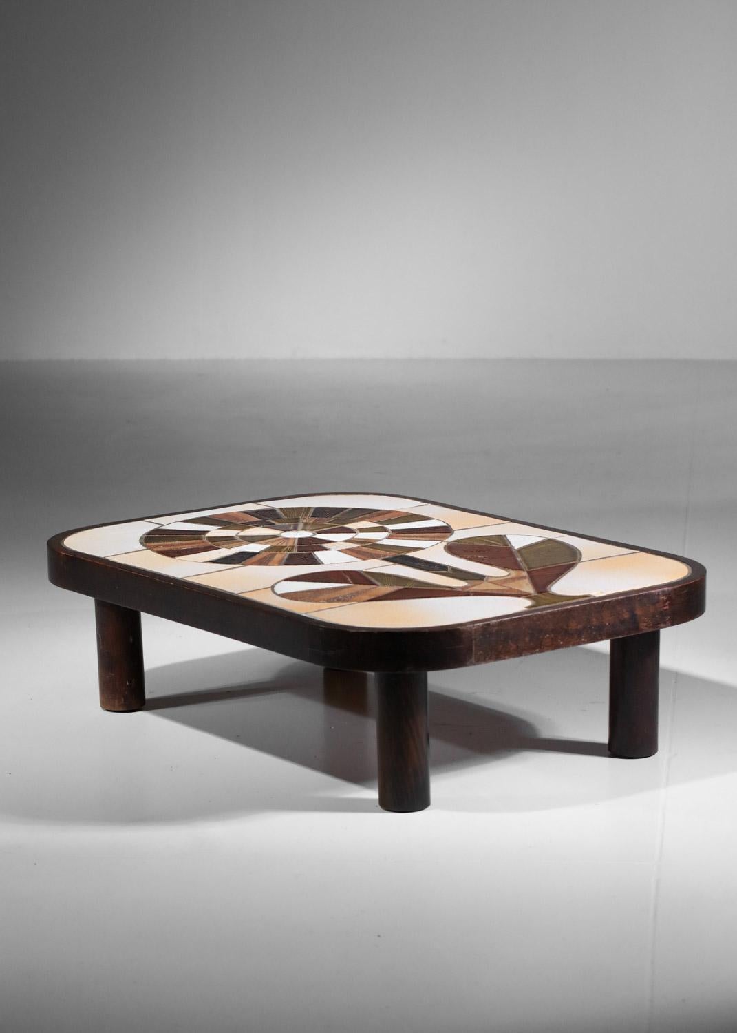 Table basse Roger Capron de Vallauris - fleur des années 60 Bon état - En vente à Ternay, Auvergne-Rhône-Alpes