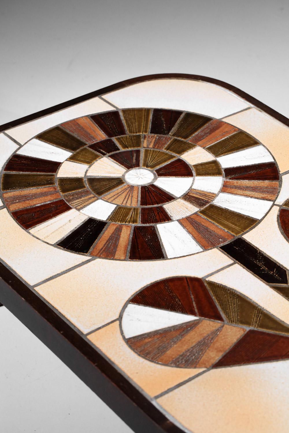 Céramique Table basse Roger Capron de Vallauris - fleur des années 60 en vente