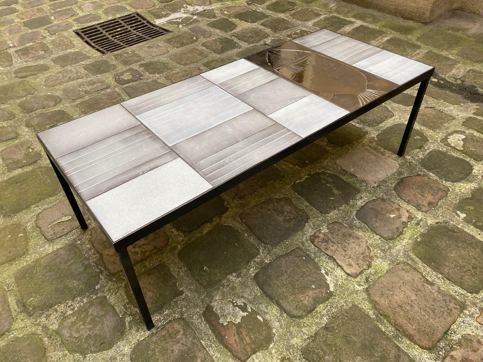 Metal Ceramic Coffee Table by Roger Capron, Vallauris, France, 1960s