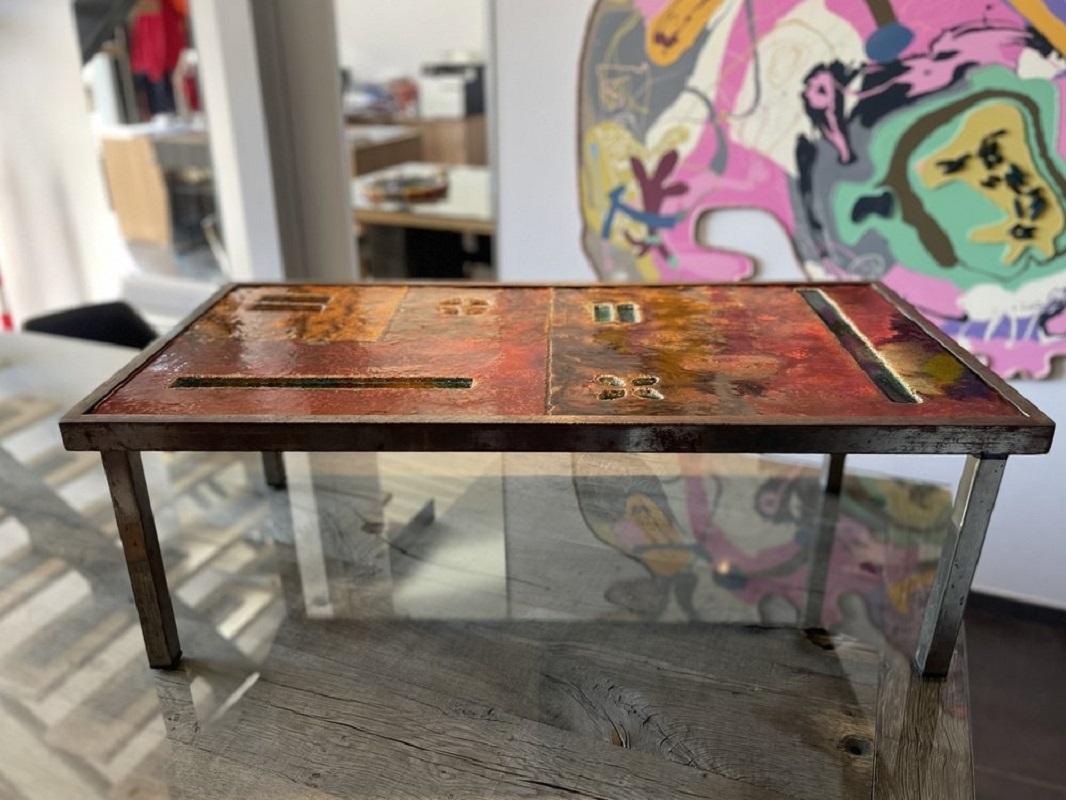 Ceramic Coffee Table in Lava Stone by Robert and Jean Cloutier Frères, 1950s For Sale 14