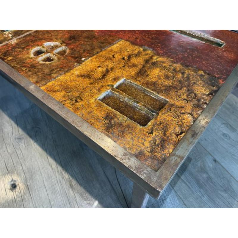 Mid-Century Modern Ceramic Coffee Table in Lava Stone by Robert and Jean Cloutier Frères, 1950s For Sale
