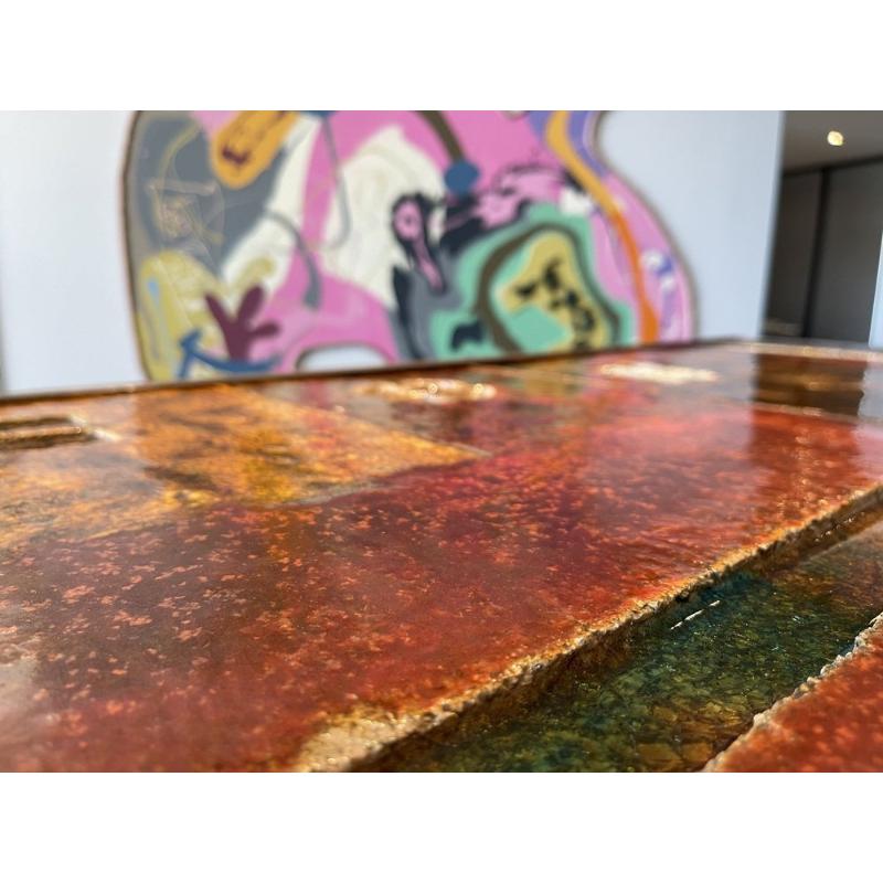Ceramic Coffee Table in Lava Stone by Robert and Jean Cloutier Frères, 1950s For Sale 1