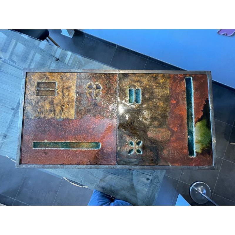Ceramic Coffee Table in Lava Stone by Robert and Jean Cloutier Frères, 1950s For Sale 3